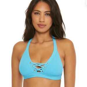 NWT BECCA Modern Edge Rib Corset Lace Up Halter Bikini Top